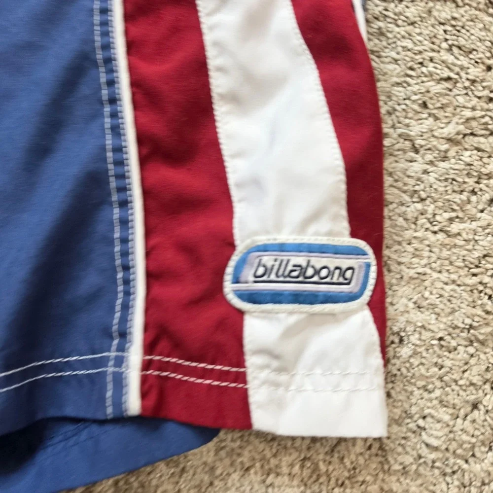 VINTAGE Billabong Board Shorts Mens 36 Blue Red White Colorblock Surf Trunks